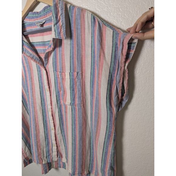 Orvis Linen Blend Button Down Camp Shirt Stripes Women Size XL Gorpcore Outdoors - Picture 4 of 9